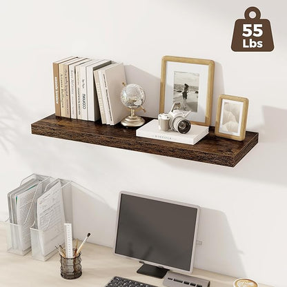 Fun Memories Deep Floating Shelves, 36" W x 12" D Wood Floating Shelves for Wall, 2 Pack Extra Deeper & Thicker Wall Mounted Storage Shelf for Living Room Laundry Room Kitchen Home Office, Brown