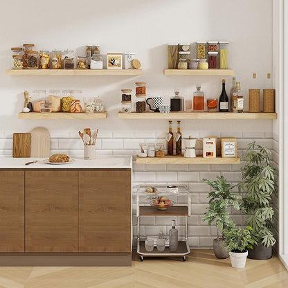 fuqing Wood Floating Shelves - 55 Inch Natural Wood Shelves Set of 1-5 Inch Wide x 9.3 Inch Deep x 1.6 Inch Thick Wall Shelves for Room Decor & Storage