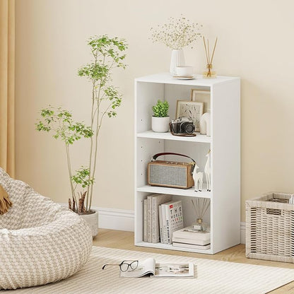 Giantex 3 Tier Bookshelf, White Bookcase 3 Shelf, Open Cube Storage Orginazer Cabinet, Multi-Functional Home Office Bedroom Furniture Display Book Shelf