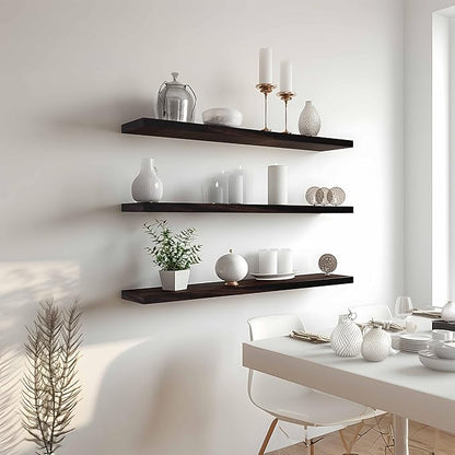 Wood Floating Shelves for Wall Decor, Rustic Wall Shelves for Bedroom Bathroom Kitchen Living Room, Set of 4 Walnut 36 Inch