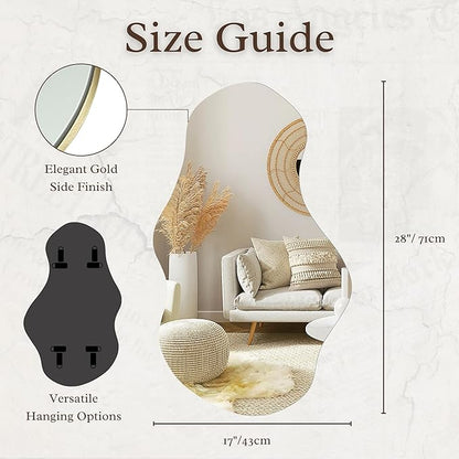 PERFNIQUE Irregular Wall Mirror Asymmetrical Mirror, 28''x17'' Decorative Modern Mirror for Bathroom Bedroom Living Room Entryway, Cloud Frameless, Wall Mounted (28''x17'', Cloud)