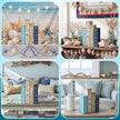 4 Pcs Summer Table Decoration Wooden Book Coastal Beach Decoration Blue and White Summer Tiered Tray Decor Wood Book Signs Farmhouse for Ocean Party Home Shelf Coffee Table