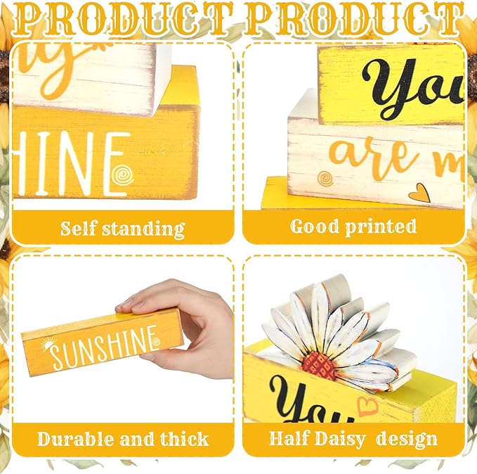 Amyhill Spring Table Decor You Are My Sunshine Wooden Block Sign Summer Tabletop Decorations Farmhouse Tiered Tray Decor Rustic Table Centerpieces for Home Desk Shelf Mantle Office Decorations