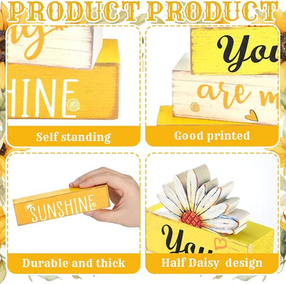 Amyhill Spring Table Decor You Are My Sunshine Wooden Block Sign Summer Tabletop Decorations Farmhouse Tiered Tray Decor Rustic Table Centerpieces for Home Desk Shelf Mantle Office Decorations