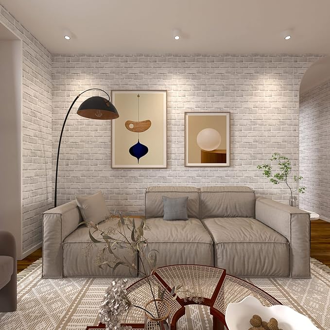 Cohoo Home Brick Wallpaper Peel and Stick Contact Paper 591inL 18inW Faux 3D Brick Contact Paper for Wall White Gray Self Adhesive Removable Wallpaper Backsplash Bedroom Wall Sticky Waterproof Thick