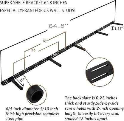 Rustic Floating Shelves 72 inch Long 8 "deep Set of 2, Heavy Duty Wood Wall Mounted Shelves for Bathroom Living Room Kitchen,Book Shelves with Thickened Hidden Bracket- Black
