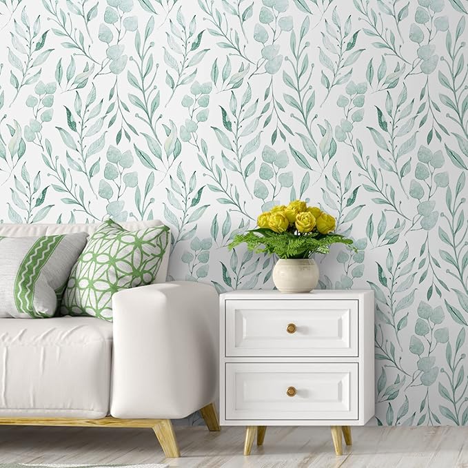 WENMER Green Leaf Wallpaper Floral Peel and Stick Wallpaper 17.7
