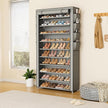 VTRIN Tall Shoe Rack with Cover, 10 Tier Shoe Organizer Storage for 50-55 Pairs Shoes and Boots Large Capacity Shoe Shelf with 8 Pockets Free Standing Shoe Rack for Closet, Entryway, Garage, Grey