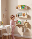 Nursery Book Shelves for Wall Set of 3, Natural Wood Bookshelves Wall Decor, Small Floating Shelf Organizer for Kids Room, Bedroom, Kitchen Spice Rack