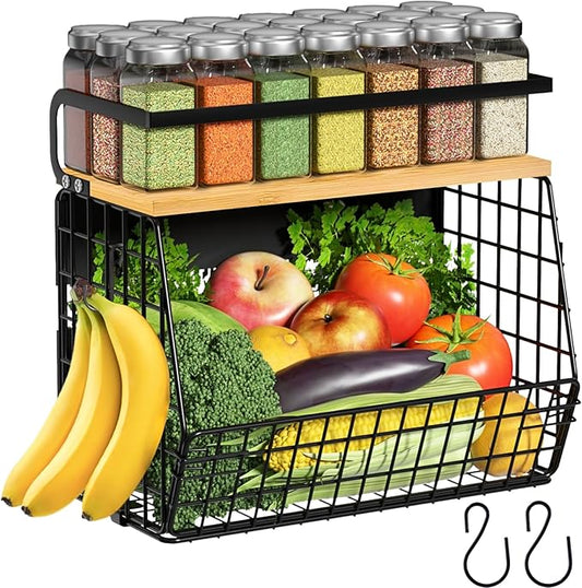 Ofiray-home Magnetic Shelf for Fridge with Wood Lid, Fruit Potato and Onion Storage Bins, Pantry Organizers & Storage, Large Container Magnetic Spice Rack for Refrigerator, Kitchen Counter, Cabinet
