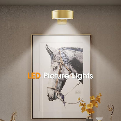 Picture Lights for Wall, 3 Lighting Modes Magnetic Art Display Light,Battery Operated Led Painting Light with Remote Control Dimmable & Timer,3Pack Gold