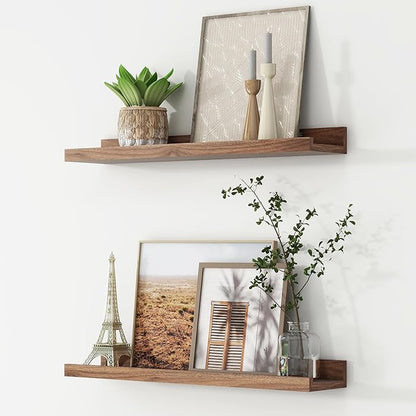 Picture Ledge Shelf, Floating Shelves Set of 2, 24 Inches Nursery Book Shelves for Toys Storage, Kids Bookshelf Wall Mounted for Living Room Bedroom Decor Books Photo Frames, Walnut