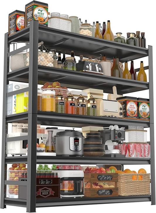 5-Tier Storage Shelves for Kitchen, Metal Stand Rack with Storage, Kitchen Island with Storage Shelf, Microwave Stand 72”H*48”W*24”D, Free Standing Storage Shelf Rack, with Railings