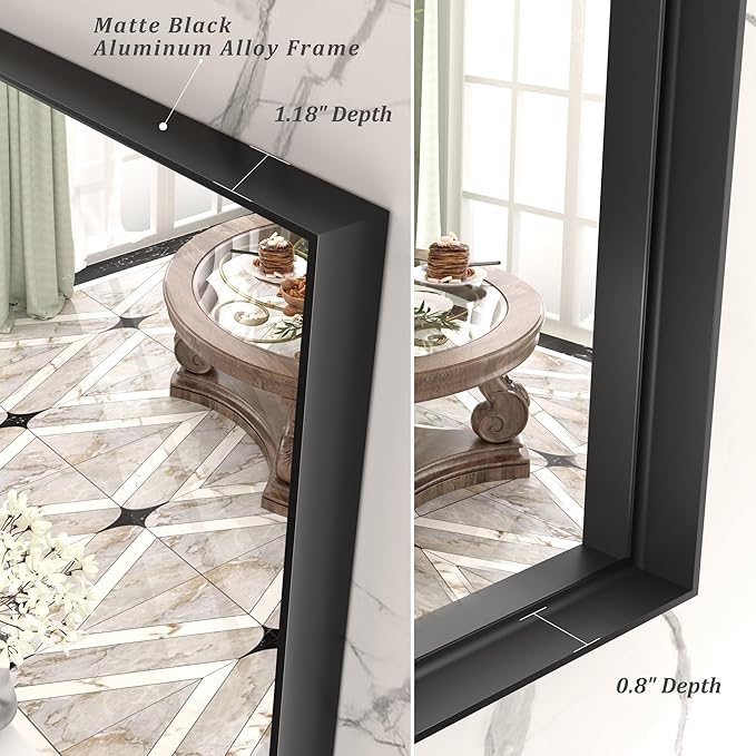 48x30 Inch Black Metal Framed Bathroom Mirror for Wall, Black Matte Rectangle Bathroom Vanity Mirror, Square Corner, Anti-Rust, Tempered Glass, Hangs Horizontally or Vertically