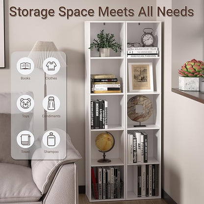 5 Cube Storage Organizer, 5 Tier Cube Low Bookcase Freestanding Storage Display Organizer, Five-Cubes Open Shelf Bookshelf for Home Office White, 5-Cube