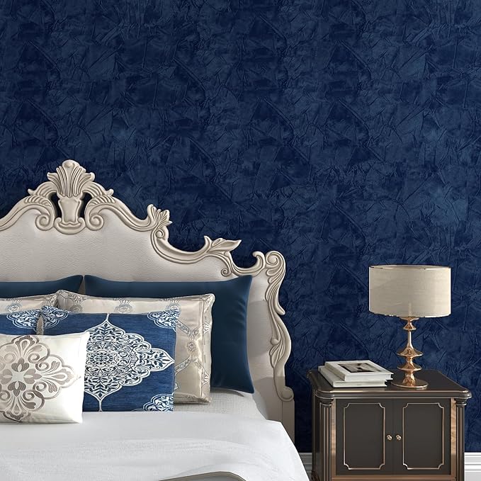 LACHEERY Navy Blue Felt Fabric Wallpaper Textured Velvet Paper Roll 15.8