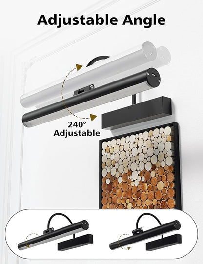VOLISUN Picture Lights for Wall, 13 inch Rechargable Picture Light Battery Operated, 3 Color Temperatures Cordless Picture Light with Remote, Art Light for Paintings, Gallery, Portrait, 1 Pack (Black)