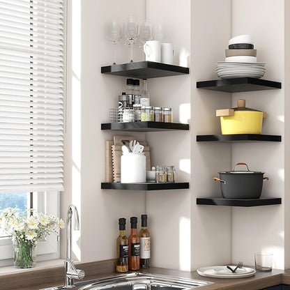 Square Floating Shelves for Wall 8"W x 8"D x 1.2"H, Small Engineered Wood Wall Shelves with Invisible Brackets for Living Room Bedroom Bathroom Office Kitchen Storage & Decor, Black Finish, Set of 3