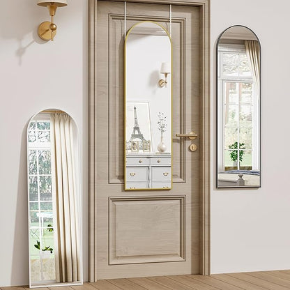 Vlush Door Mirror, Full Length Mirrors Over The Door, 14'' x 48'' Hanging/Rectangular Wall Mirror, Wall-Mounted/Hanging/Leaning, Home Decor,(Gold)
