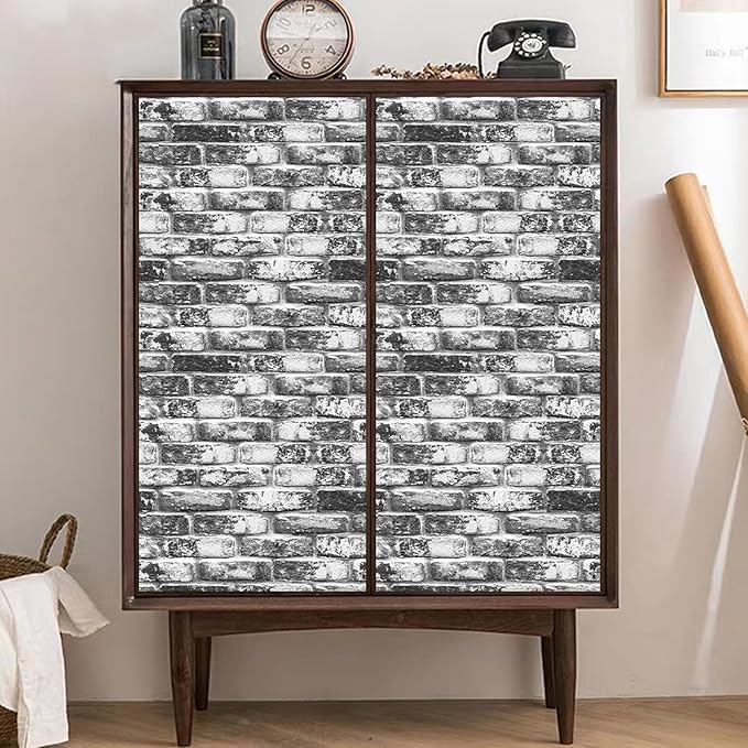 Yancorp 32.8ft Brick Wallpaper Peel and Stick Contact Paper Waterproof Self-Adhesive Eeasy Peel Off Wallpaper White Grey