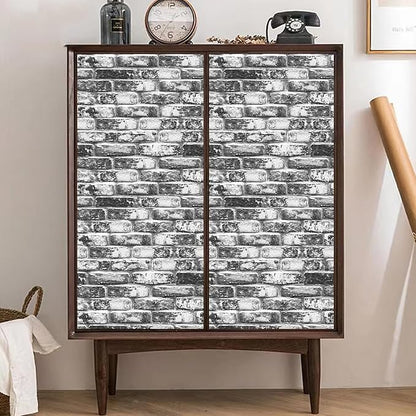 Yancorp 32.8ft Brick Wallpaper Peel and Stick Contact Paper Waterproof Self-Adhesive Eeasy Peel Off Wallpaper White Grey