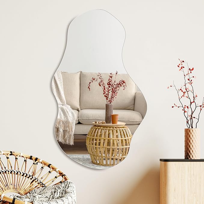 PERFNIQUE Irregular Wall Mirror Asymmetrical Mirror, 34''x20.5'' Decorative Modern Mirrors for Bathroom Bedroom Living Room Entryway, Cloud Frameless Mirror, Wall Mounted (34''x20.5'', Cloud)
