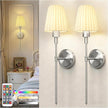 DORESshop Battery Operated Wall Sconce Set of 2, 10 Color Wireless Wall Light Easy to Install, Sconce Wall Decor Set of 2 for Bedroom, Living Room, Pleated Fabric Shade, Nickel, 24.6in