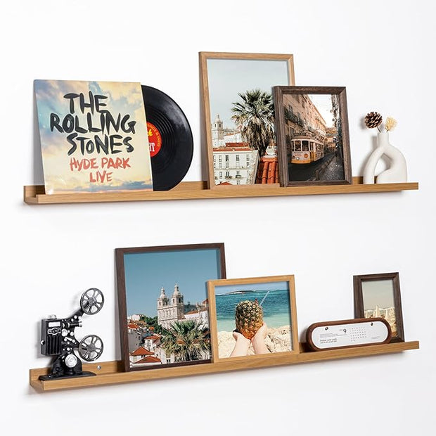 Fun Memories Picture Ledge Shelf, 48 Inch Floating Shelves Set of 2, Large Nursery Book Shelves for Toys Storage, Kids Bookshelf Wall Mounted for Wall Decor Books Photo Frames, Oak