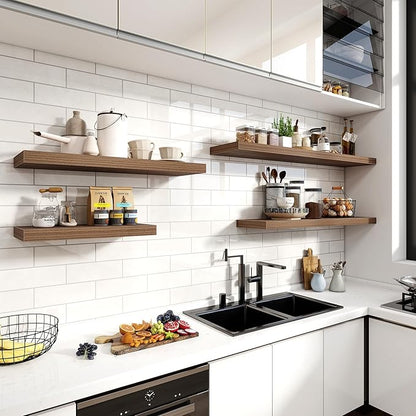 24 Inch Floating Shelves, 12 Inch Deep Floating Shelves for Wall, Floating Shelf with Invisible Brackets, Deep Shelves for Bathroom, Bedroom, Living Room, 2 Pack, Walnut