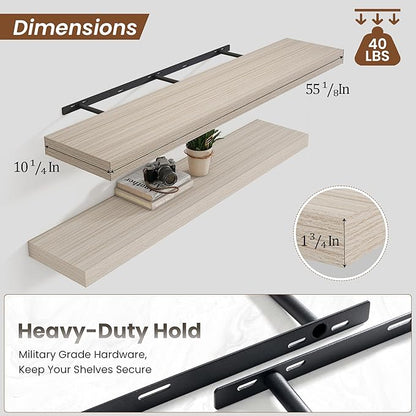 Heimlove Floating Shelves for Wall 55 Inch Long,Extra Large and Thick Wood Shelves Mounted Storage Hanging Shelf Invisible Bracket for Bedroom,Living Room,Kitchen,Office,Grey