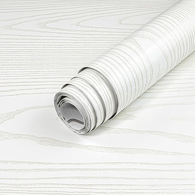Yun-aeon Light White and Silver Wood Contact Paper 17.3"x200" Rustic Wooden Peel and Stick Wallpaper Removable Self-Adhesive Wallpaper Wood Grain Contact Paper for Countertops Cabinets