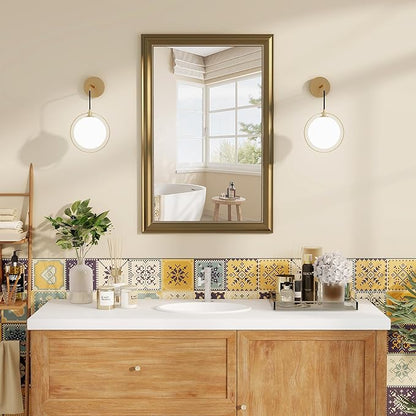 Axeman 32x48 Rectangular Wall Mirror, Decorative Bathroom Mirror, Traditional Vintage Wall Mounted Mirror with Beaded Frame for Accent Living Room Vanity Bedroom Entryway, Gold