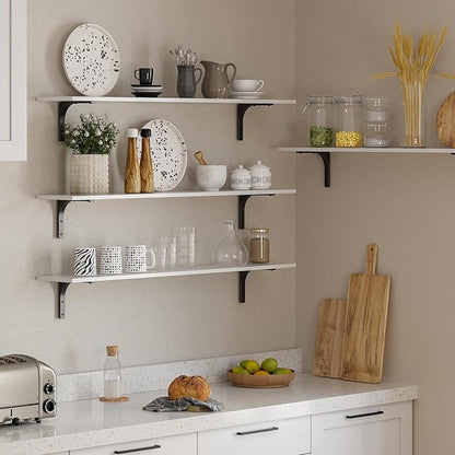 DINZI LVJ Long Wall Shelves, 47.3Inch Wall Mounted Shelves Set of 2, Extra Large Wall Storage Ledges with Sturdy Metal Brackets for Living Room, Bathroom, Bedroom, Kitchen, White