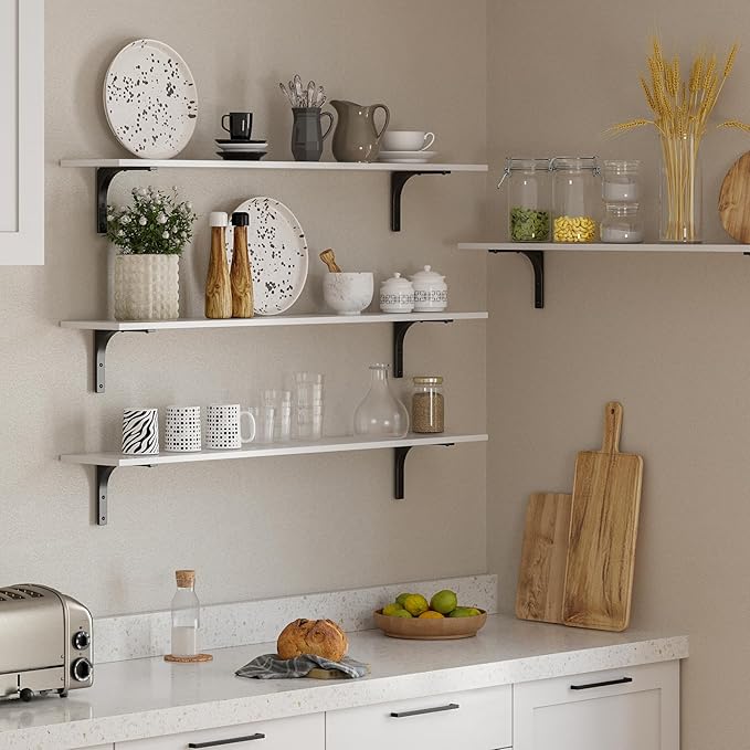 DINZI LVJ Long Wall Shelves, 47.3Inch Wall Mounted Shelves Set of 2, Extra Large Wall Storage Ledges with Sturdy Metal Brackets for Living Room, Bathroom, Bedroom, Kitchen, White