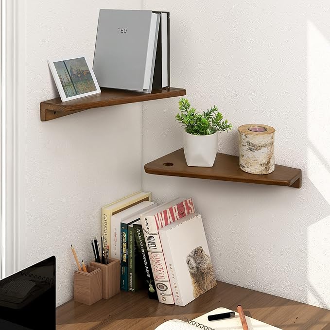 SUMGAR Floating Nightstand Wall Mounted, 13 inch Wood Floating Shelves Bedside Tables Rustic Wall Desk Decor for Bedroom, Living Room, Kitchen, Bathroom, Office Set of 2