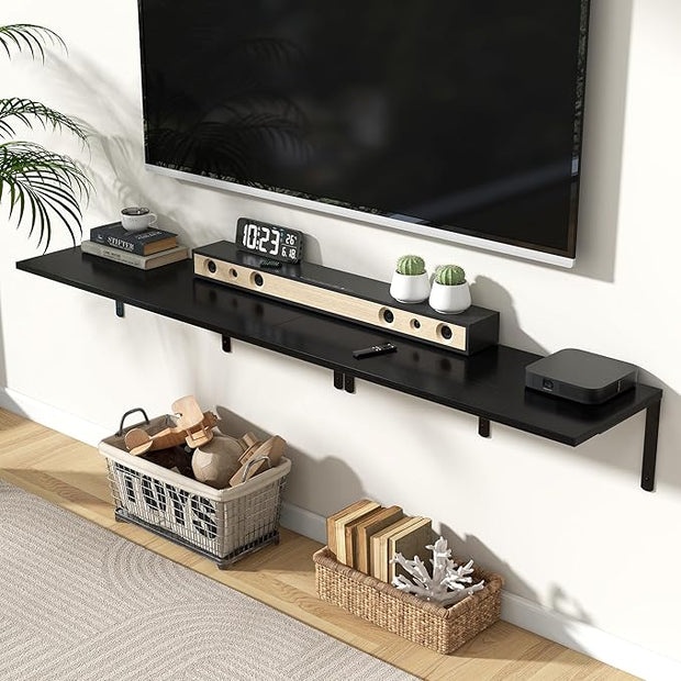 Fun Memories Floating Shelves for Wall, 12 Inch Deep Floating Shelves Set of 2, Wall Mounted Shelf with Metal Brackets, Rustic Wood Wide Shelf for Bathroom, Kitchen and Living Room, Black, 36W x 12D
