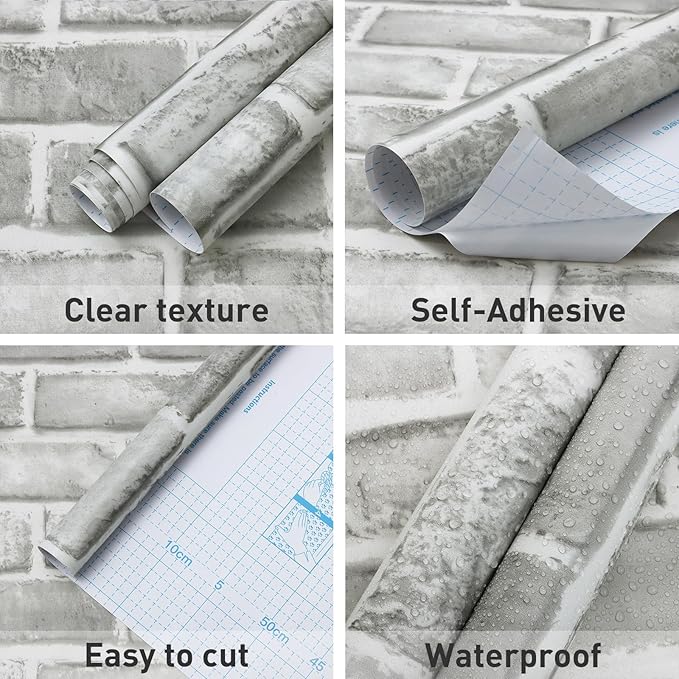 Guvana Grey Brick Wallpaper Peel and Stick Wallpaper 3D Brick Contact Paper Self Adhesive Wallpaper for Bedroom Modern Removable Wall Paper Vinyl Film Decor Backsplash Walls 17.3"×118"