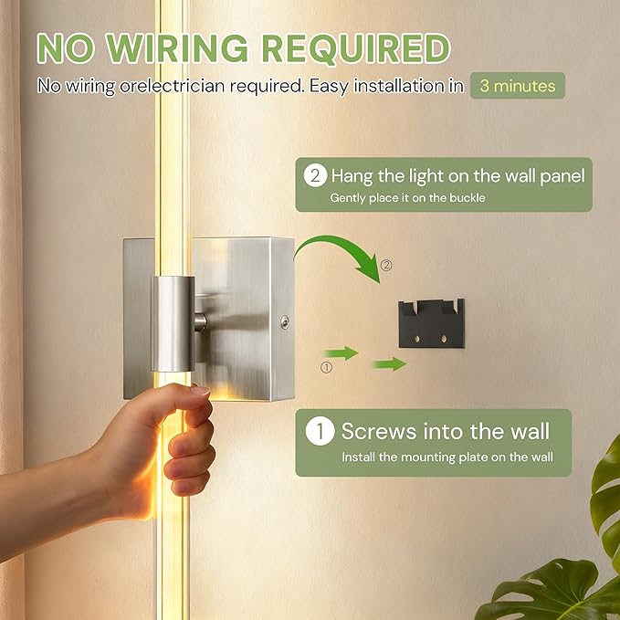 L LOHAS LED Battery Operated Wall Sconce Set of 2, 10000mAh Nickel Battery Wall Sconce 360 Full Lighting, 3000K Dimmable Wireless Wall Light, Sconce Wall Decor for Bathroom, Bedroom, Living Room, 24in