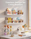 Nursery Book Shelves, 4 Pack, Wall Book Shelves for Kids Room, Baby, Toddler, Nursery Decor (White Wood, 23.1 Inches)