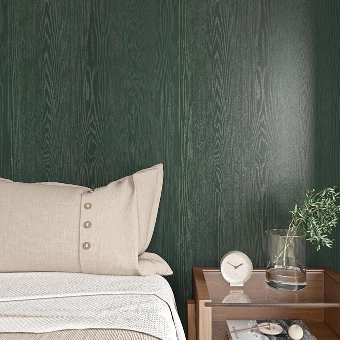Wood Contact Paper Dark Green Peel and Stick Wallpaper,Thicken No Tear Vinyl Wrap Sticker, Self Adhesive Waterproof Faux Wood Grain Wallpaper Cover Cabinets Desk Furniture Decoration17.7