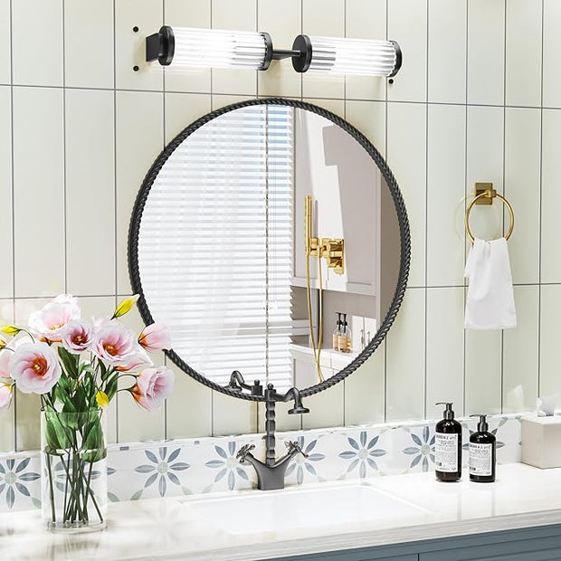 PROHOMEWARE Black Round Bathroom Mirrors, 20 inch Circle Wall Mounted Hanging Mirror for Entryway, Living Room, Hallway, Bathroom, Bedroom