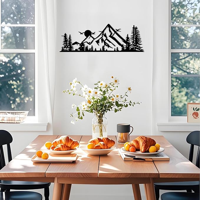 DICYWUDI Black Metal 15.7 x 5.3 inch Mountain Wall Decor – Minimalist Wall Art for or Indoor Kitchen Bathroom Bedroom Living Room Dining Room