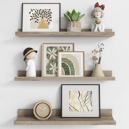 Axeman Picture Ledge Shelf | 24 Inch Grey Floating Shelves Set of 3 | Rustic Grey Wall Shelves with Lip | 24" Picture Shelf for Wall with Ledge | Photo Shelves