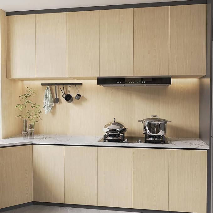 BOMENG Large White Oak Wood Wallpaper Light Oak Contact Paper Peel and Stick Countertops for Kitchen Beige Wood Wallpaper 48"x354" Faux Wood Grain Wall Paper for Cabinets Drawes Liner Walls Desk