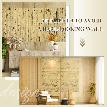 Juexica 2 Pcs Natural Bamboo Wall Panel for Interior Wall 48''x96'' Bamboo Covering Renewable Pole Wainscoting Room Divider Wrap Decor for Bedroom Living Room Kitchen Island Office (Light Burned)