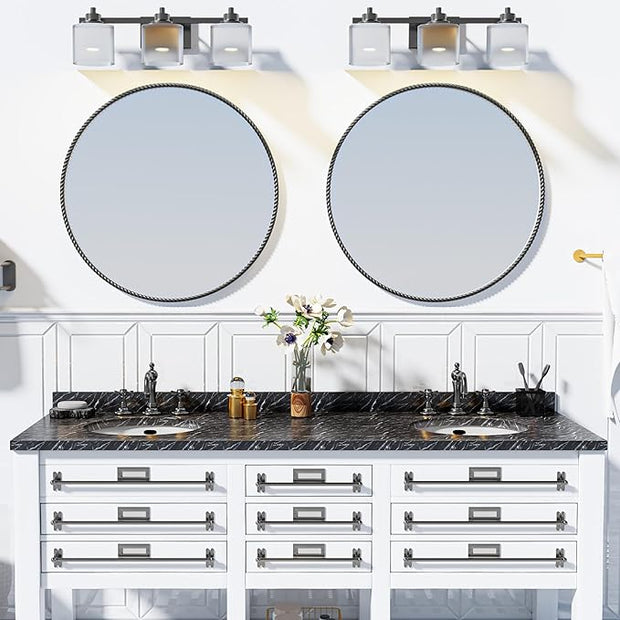 PROHOMEWARE Black Round Bathroom Mirrors, 28 inch Circle Wall Mounted Hanging Mirror for Entryway, Living Room, Hallway, Bathroom, Bedroom