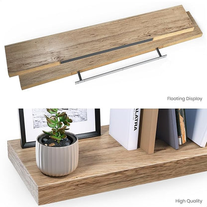 Ballucci Floating Shelves for Wall, 48" Wood Wall Shelf Set of 2, with Invisible Brackets for Bathroom, Living Room, Bedroom, Kitchen, Nursery, 8" Deep, Oak Finish