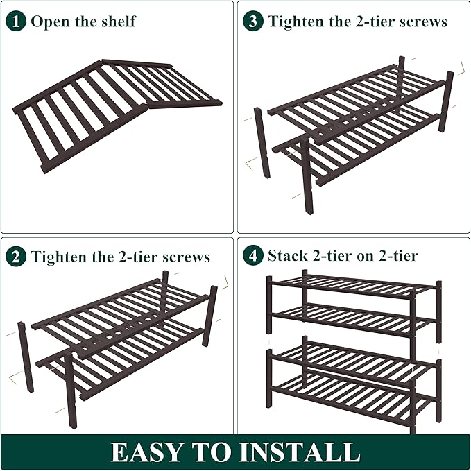Smiry Bamboo Shoe Rack for Closet, 4 Tier Wooden Stackable Shoe Organizer, Free Standing Shoes Storage Shelf for Entryway, Front Door Entrance, Brown