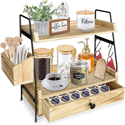 Coffee Bar Accessories and Organizer Countertop, Coffee Station Organizer Kitchen Counter Shelf, Condiment Storage,Cup Lid Holder Countertop Shelf for Bathroom