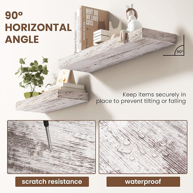 40 Inch Floating Shelves for Wall 2 Pack, 40" Wall Shelves for Books, Storage, Decor, Wall Mounted Floating Shelf with Invisible Brackets for Kitchen, Living Room, Rustic